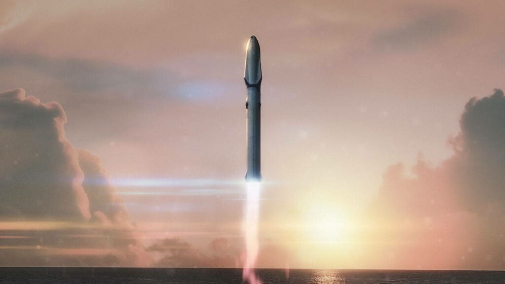 Futuristic SpaceX Rocket Launch Wallpaper at Sunset - Stunning Background