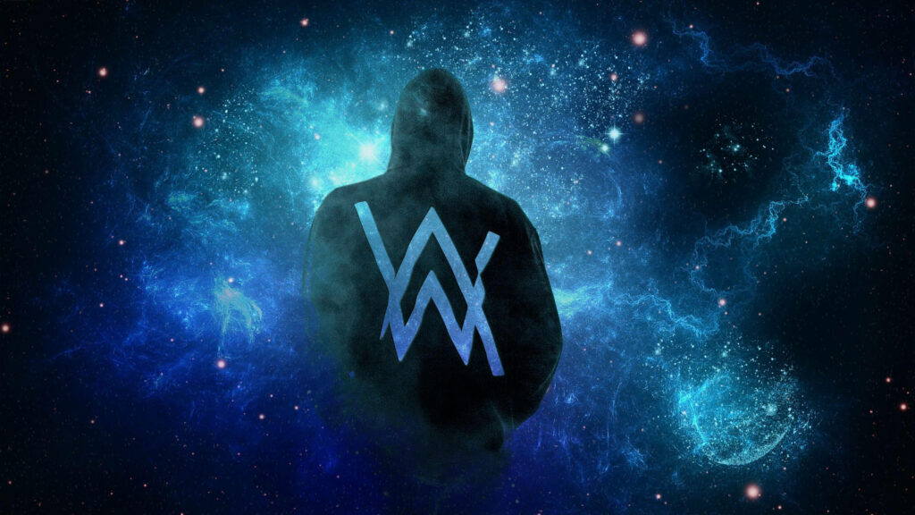 Space Vibes: The Black Alan Walker Hoodie with Blue Accents In A Striking Back View Wallpaper