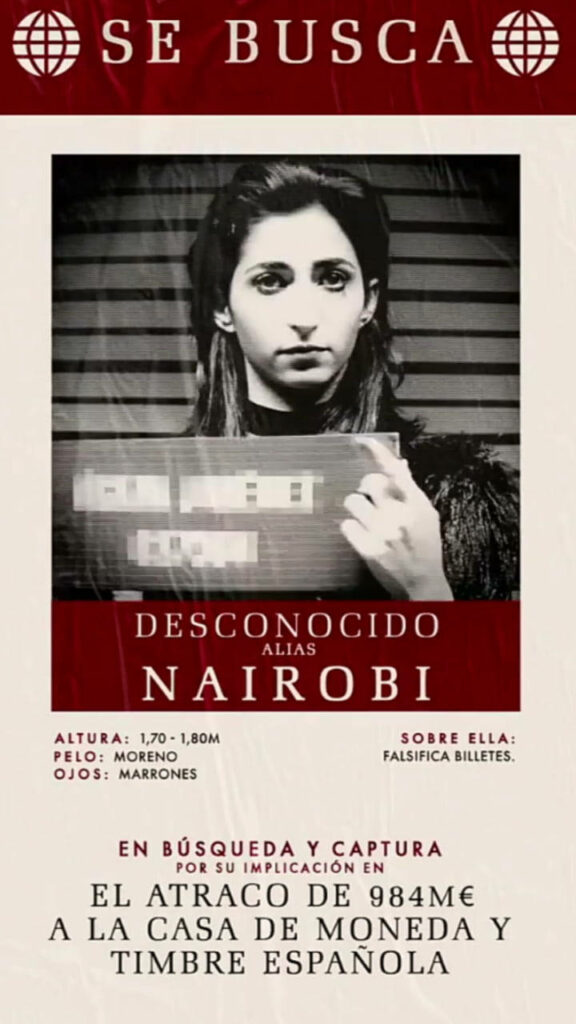 Spanish-Language Fan Art Poster: La Buscada Tribute - A Daring Ode to Nairobi, the Cunning Maestra of Money Heist, Against a Captivating Backdrop. Wallpaper