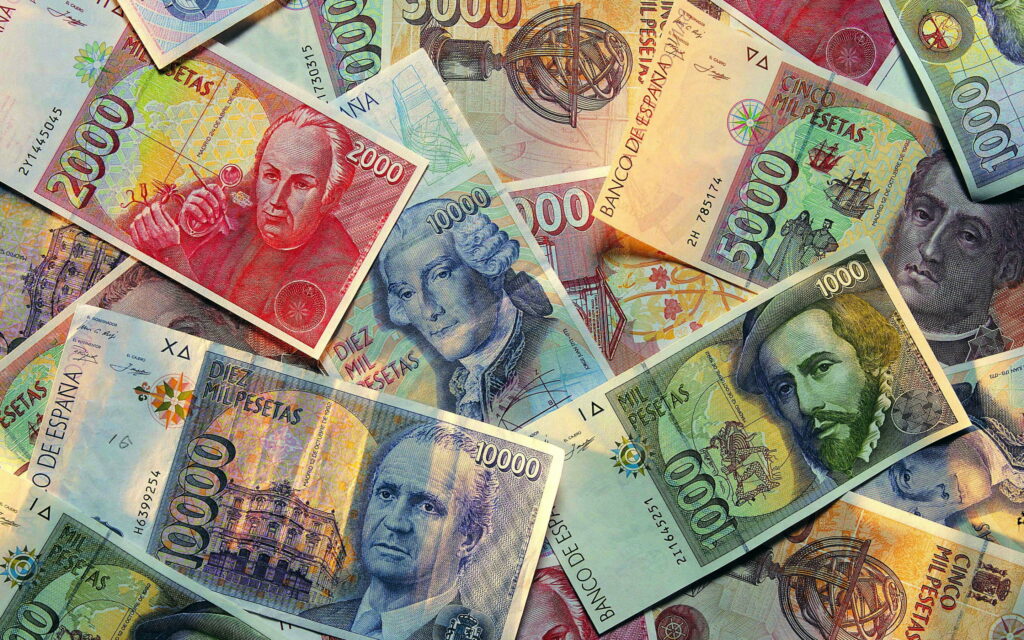 The Elegance of Spanish Currency: A QHD Wallpaper Showcasing the Spanish Peseta's Rich Money Texture