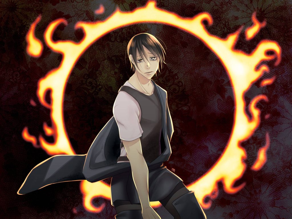 Lieutenant Takehisa Hinawa Fire Force wallpaper glowing ring of flames dark anime background