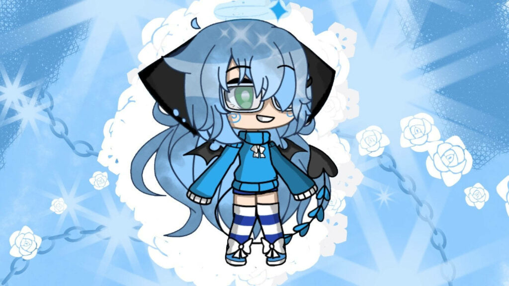 Blue Beauty: Stunning Gacha Life Character Wallpaper with Sparkling Roses