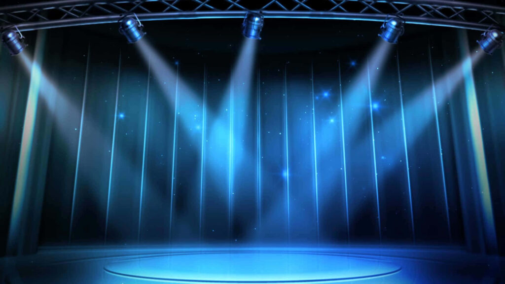 Electric Blue Dreamscape: A Sparkling Stage Set For Stars Under Spotlights Wallpaper
