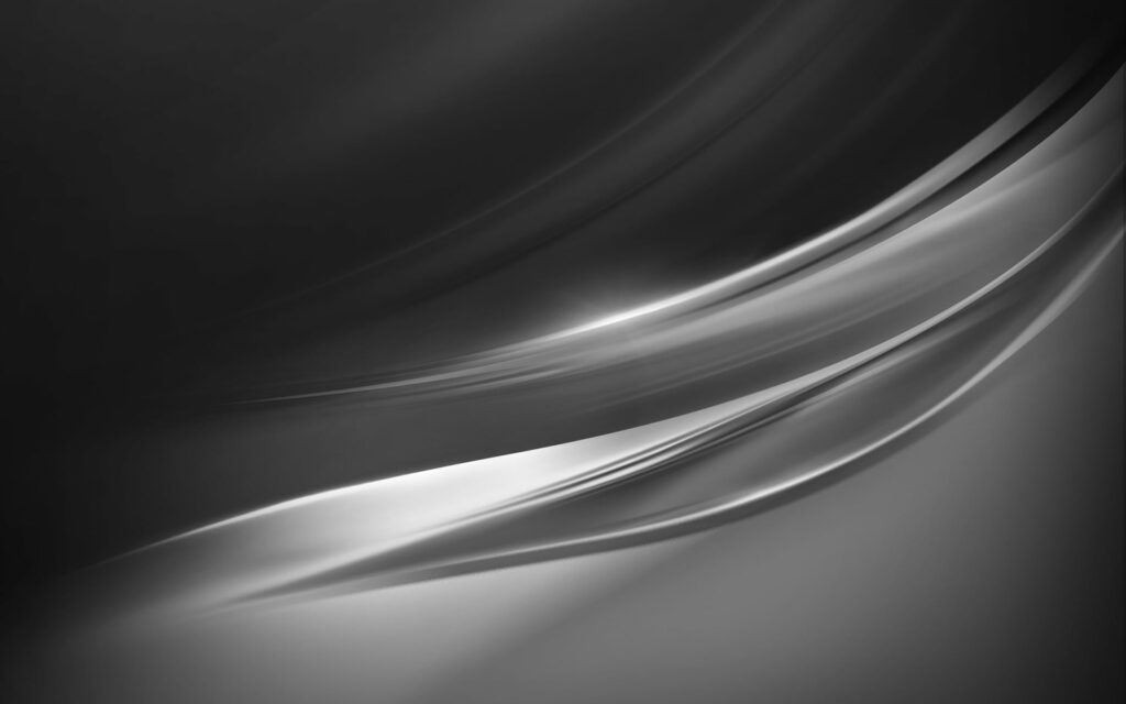 Sleek silver abstract wallpaper with flowing metallic gray waves in 3D minimalist digital art style