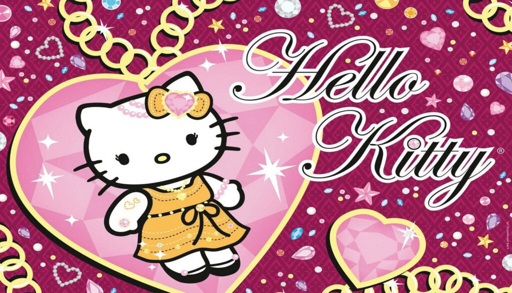 Charming Hello Kitty Wallpaper: Sparkling Accessories on Pink Background