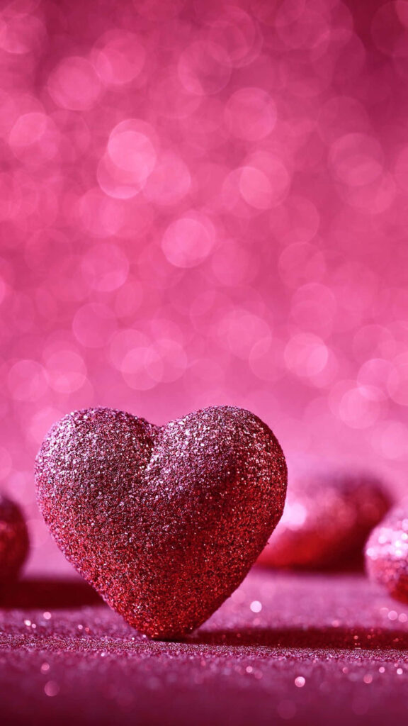 Romantic Pink Glitter Heart Wallpaper with Soft Bokeh Background
