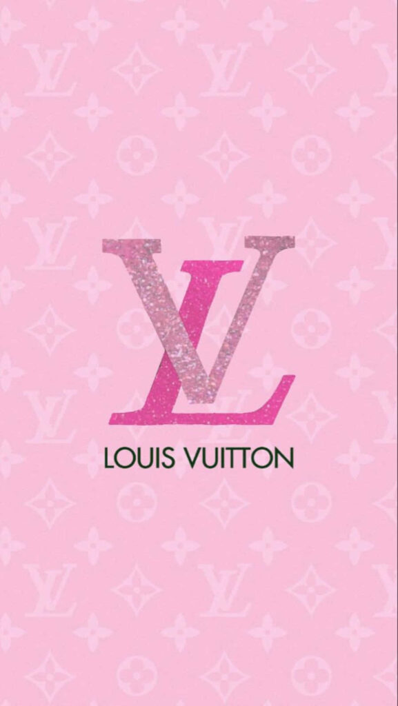 Louis Vuitton logo wallpaper sparkling pink glitter with soft pink monogram background design