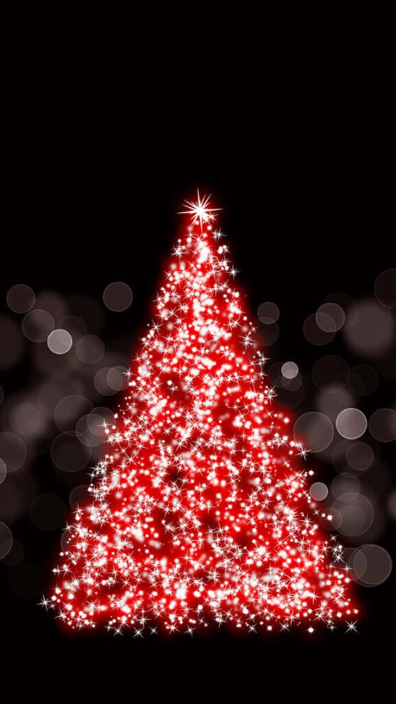 Sparkling Red Christmas Tree Wallpaper: Festive Holiday Ambiance