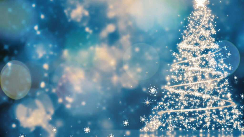 Sparkling White Christmas Tree on Dreamy Blue Background Wallpaper