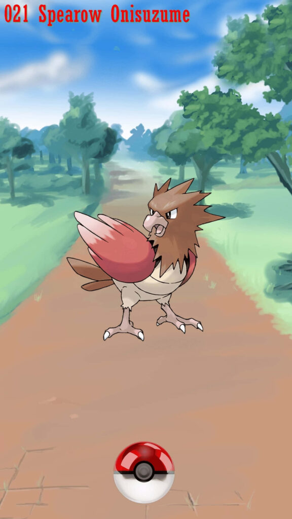 Vibrant Spearow Wallpaper: Pokémon Art with Lush Greenery & Sky