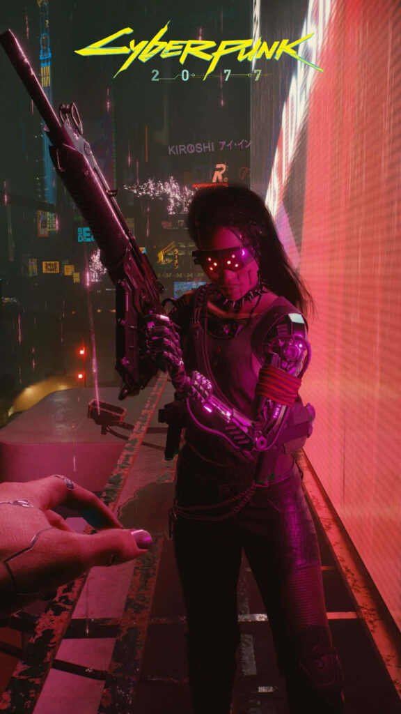 Techno-Warrior: A Futuristic Android Wallpaper Showcasing a Deadly Sniper's Perspective in Cyberpunk 2077