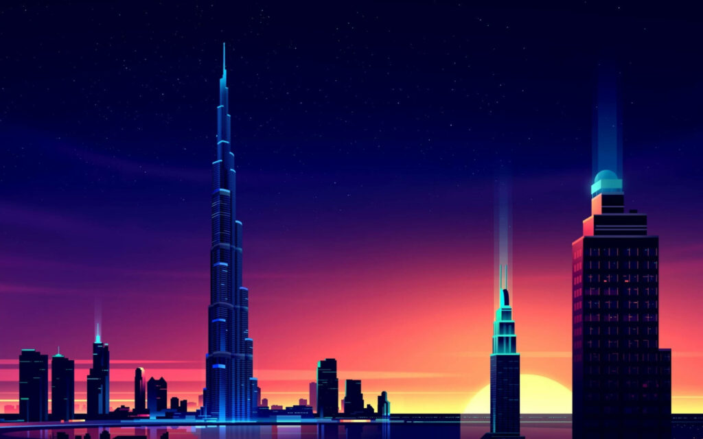 Experience the beauty of Dubai's skyline with this stunning Burj Khalifa vector art wallpaper