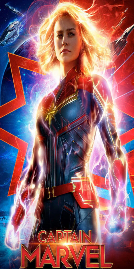 Marvelous Brie Larson as Captain Marvel - A Spectacular Superhero Background! Wallpaper