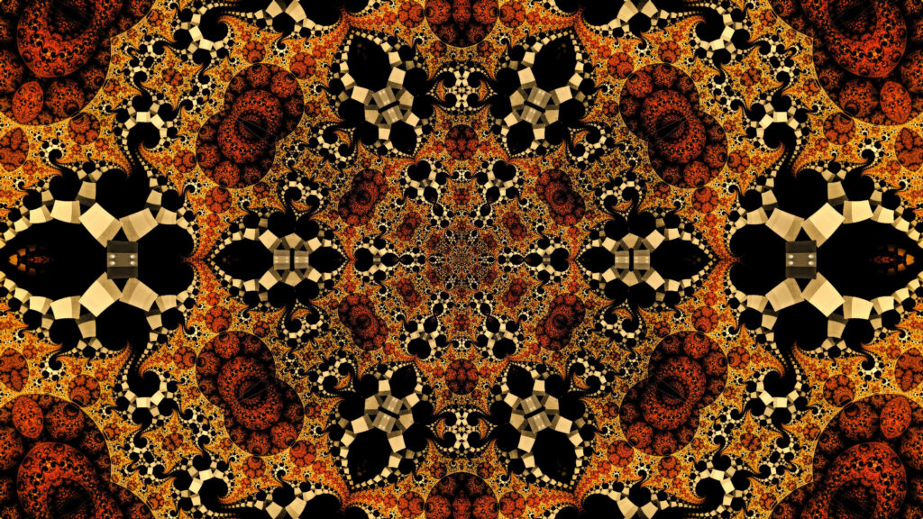 Golden Symmetry: Mesmerizing Kaleidoscope Wallpaper in Amber Hues