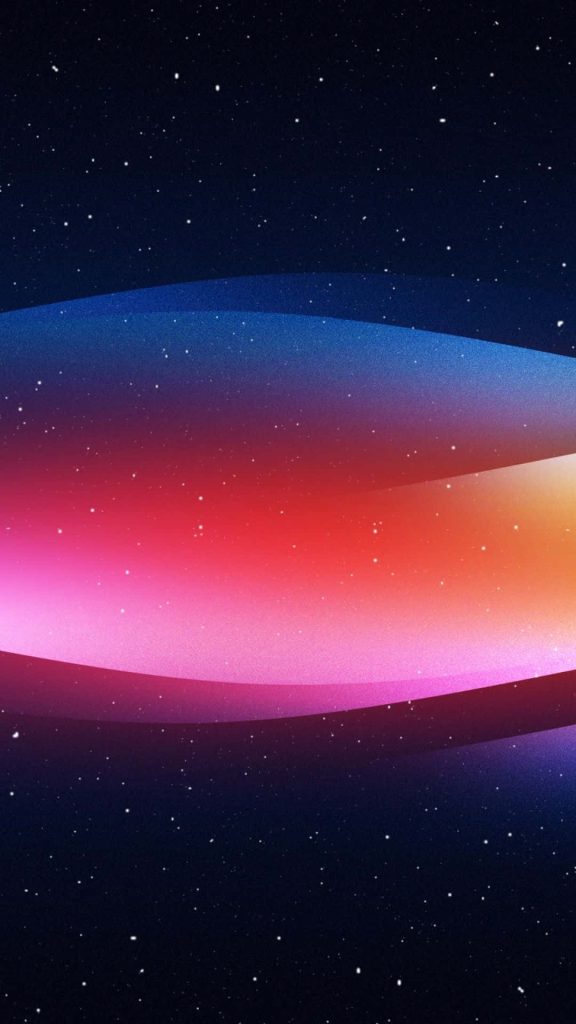 Vibrant Spectrum iPhone wallpaper with flowing magenta orange waves on deep starry cosmic background