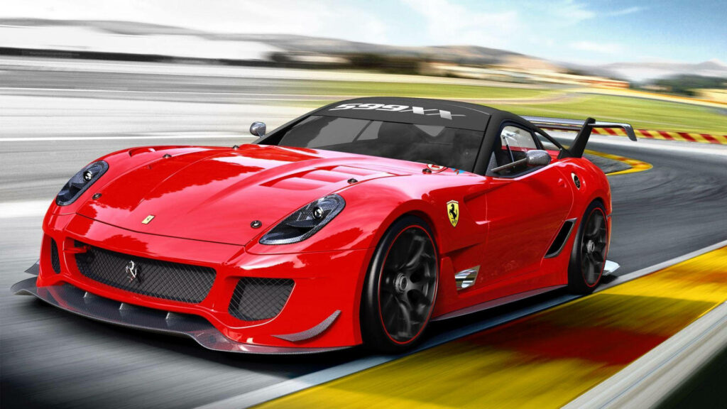 Roaring Red: 1920x1080 Ferrari 599 GTB Fiorano Makes Waves on the Racetrack! Wallpaper