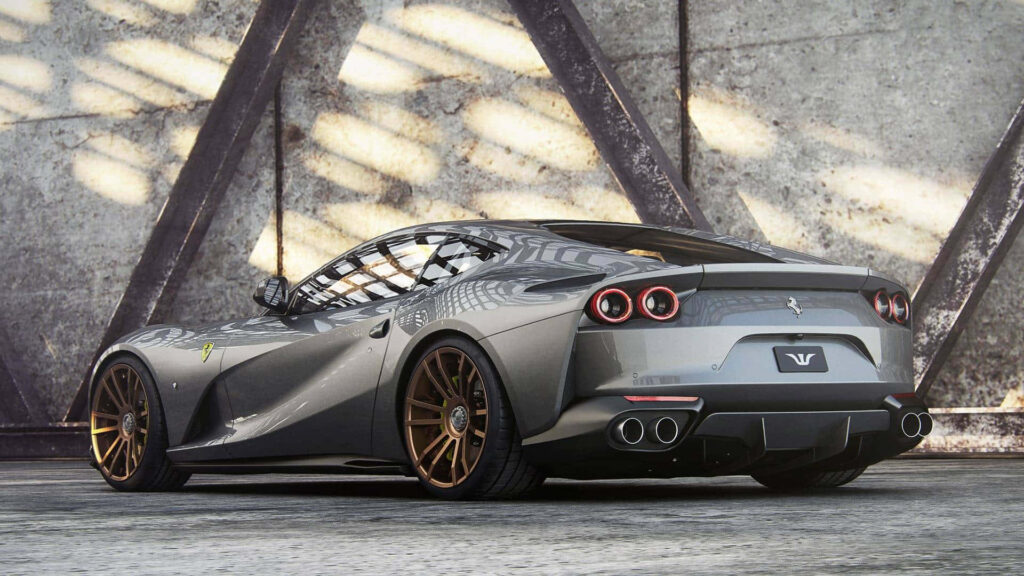 Grey Ferrari 812 with Golden Wheels Background Wallpaper