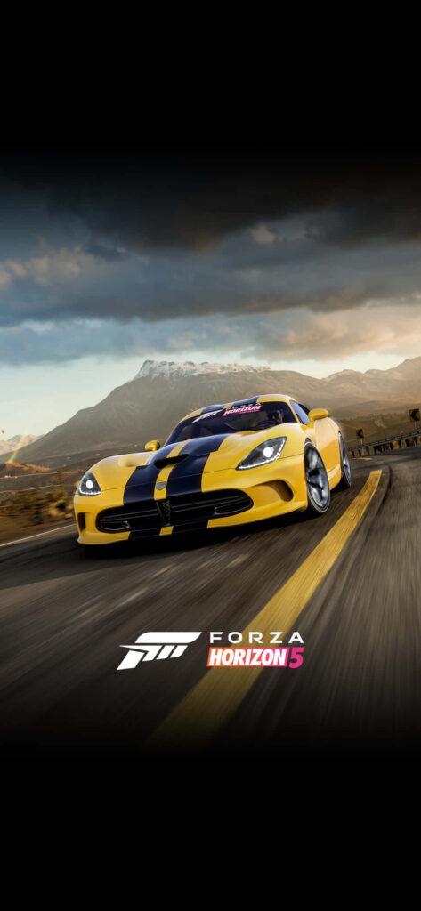 Speeding in Style: Forza Motorsport 7 Scene with a Roaring Lamborghini Yellow Dodge Viper on the Racetrack Wallpaper