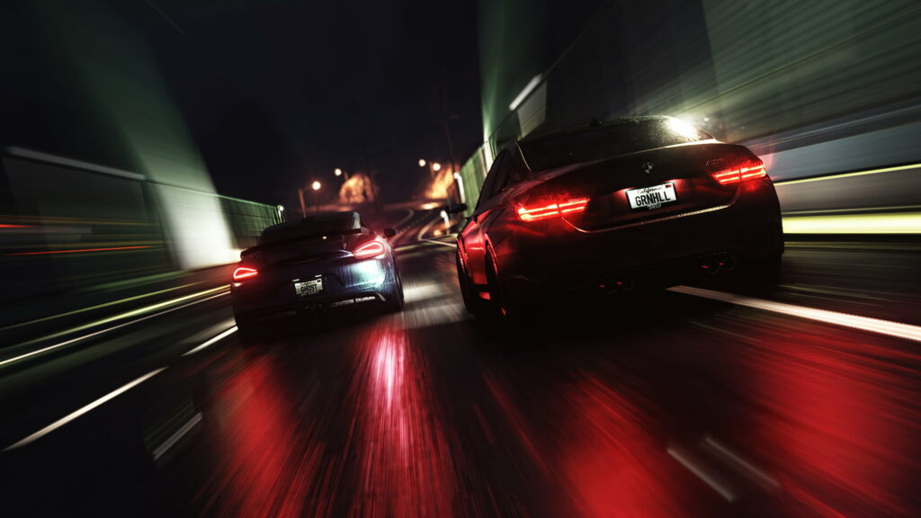 Speed Demons Unleashed: Dark and Dynamic Racing Cars Roaring Through the Night Wallpaper