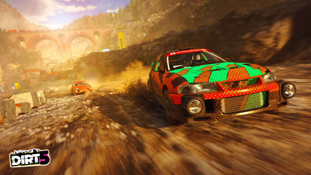 Speeding through the Mud: A Vibrant Snapshot of a Red Race Car with Green Graphics, Captured from the Video Game, Dirt Wallpaper