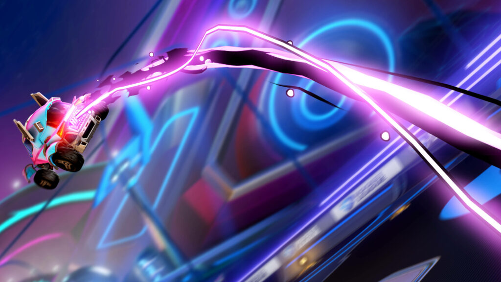 Vibrant Neon Speed: A Model Vehicle Racing Through Rocket League's Epic 4k Background Wallpaper