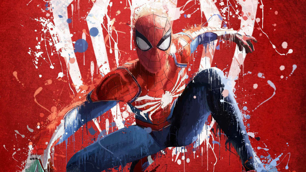 Spidey Strikes a Pose: Iconic Graffiti Art Featuring Spider Man in His Signature Suit with the Iconic Logo as the Backdrop Wallpaper