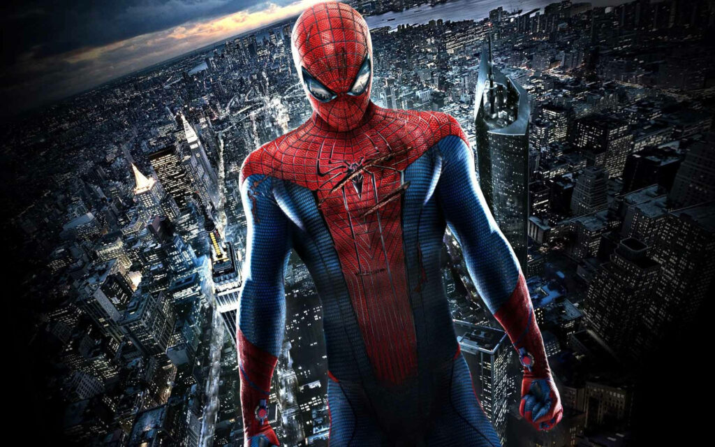 Spider Man Defies Gravity: Battling the Wounds Wallpaper