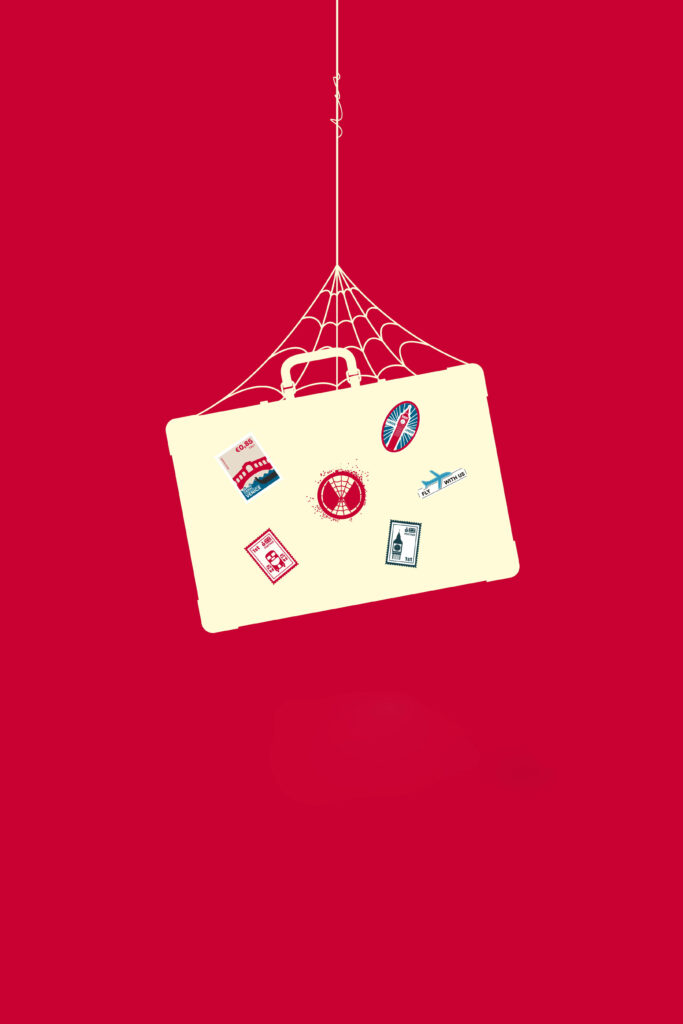 Minimalist Spider-Man Wallpaper: Suitcase on Red Background