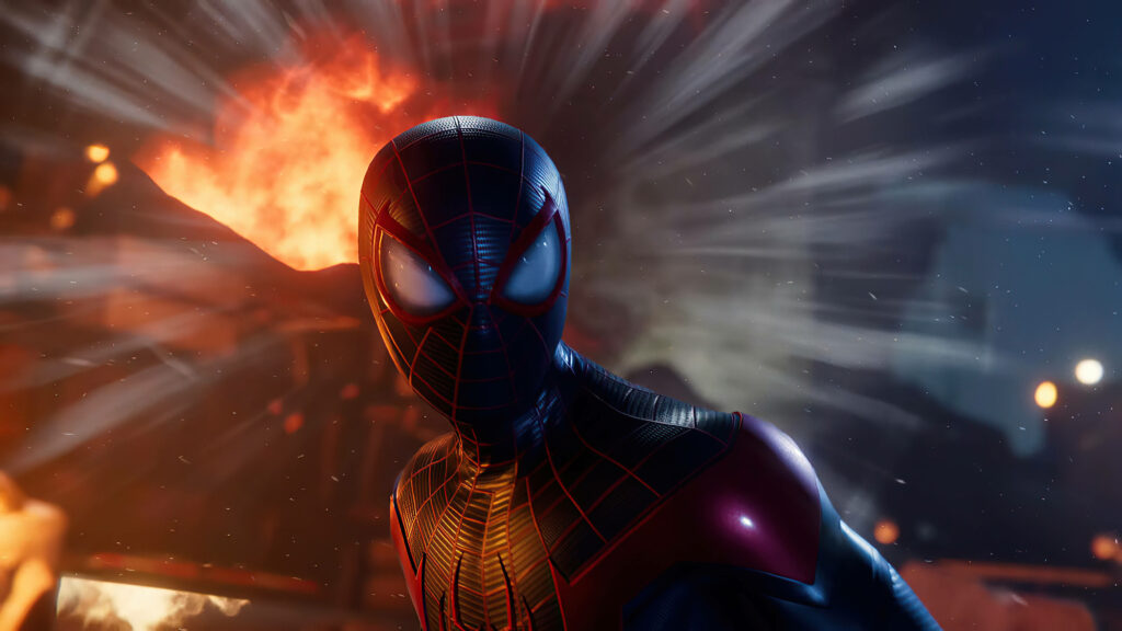 Dynamic Wallpaper of Miles Morales as Spider-Man - Action-Packed Hero Pose!