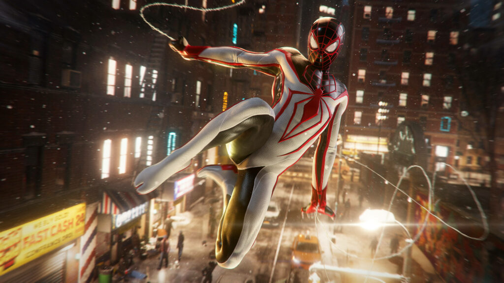 Miles Morales: Navigating the Perilous PS5 Cityscape as Spider-Man Wallpaper
