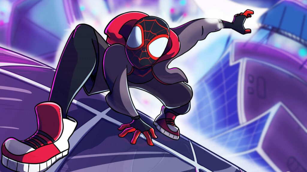 Web-Slinging Wonders: Miles Morales in Action, Defending the Universe in Spider-Verse Wallpaper