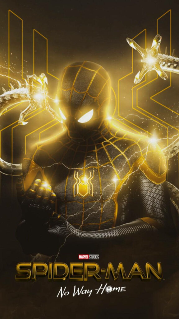 Stunning Spider-Man No Way Home Gold Poster Wallpaper Background