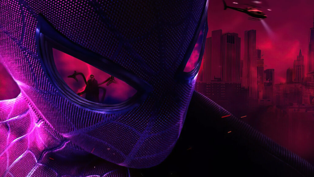 Spider-Man: No Way Home Mask Wallpaper with Doctor Octopus Reflection