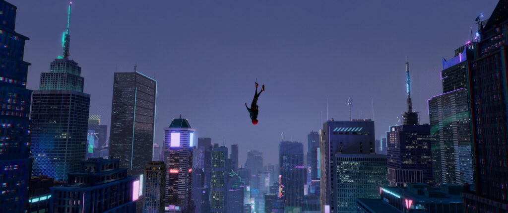 Spidey Takes Flight: Illuminated Urban Acrobatics Wallpaper