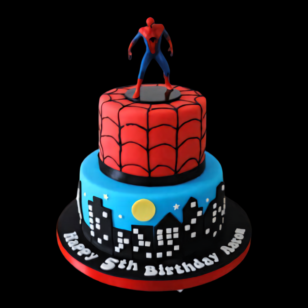Spider-Man Themed Two-Tier Birthday Cake for 5th Birthday Celebration Wallpaper