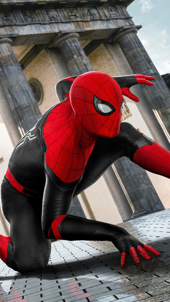 Spider Man's Gravity-Defying Stance: A Captivating Mobile Wallpaper