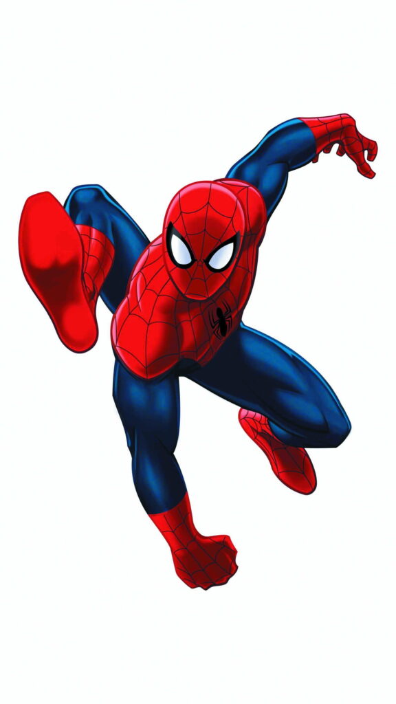 Spiderman in red and blue suit leaps against white background Marvel HD comic wallpaper
