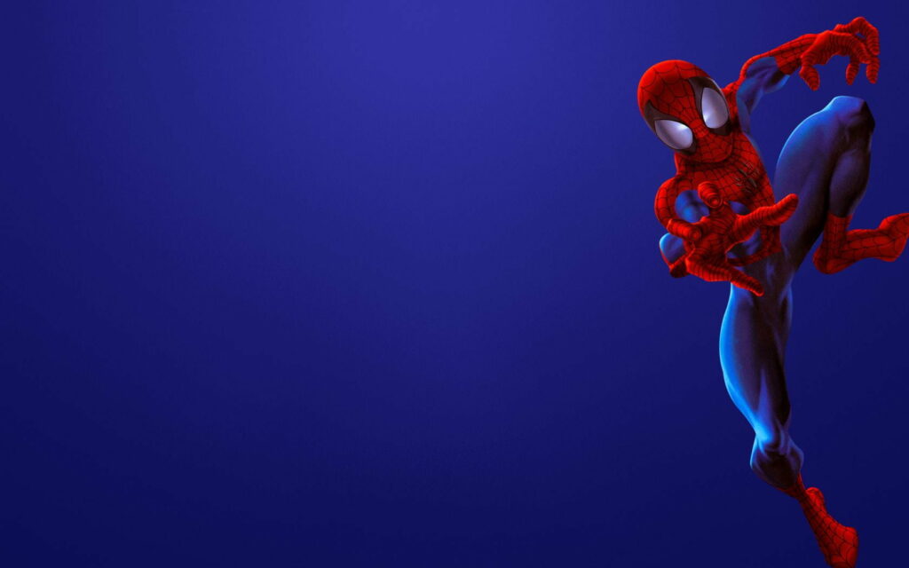 Spider-Man dynamic pose on sleek blue background Marvel hero HD wallpaper for fans