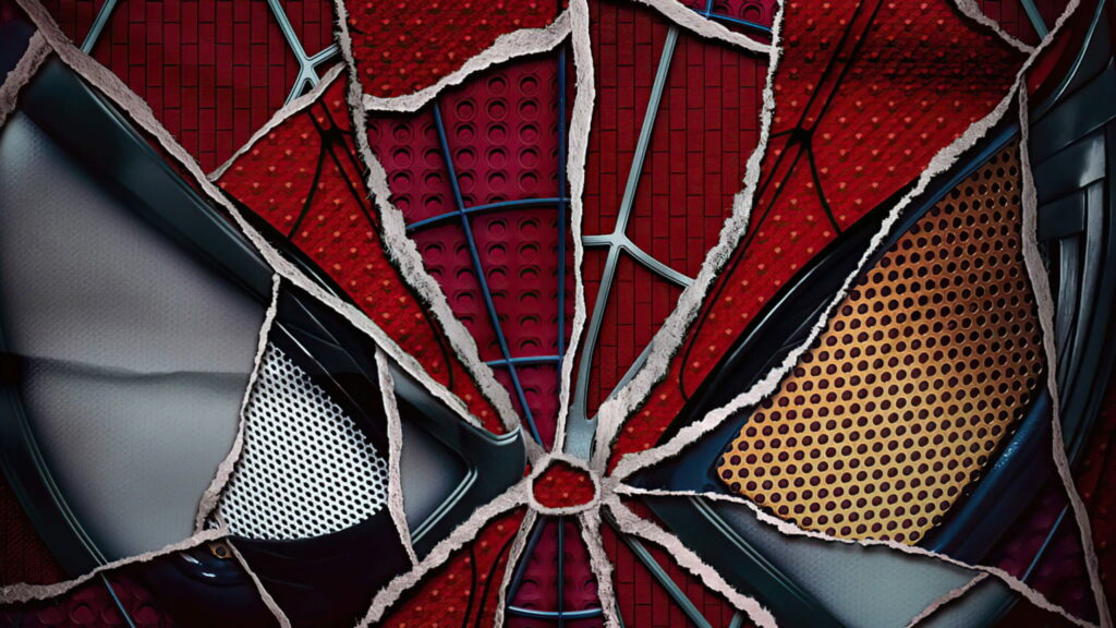 Spider Man mask with dynamic torn effects revealing detailed textures HD laptop wallpaper