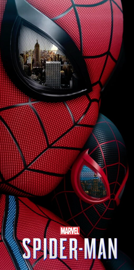 Spider-Man mask close-up with detailed cityscape reflection HD Marvel superhero wallpaper