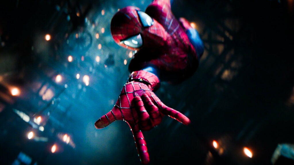 Spider-Man in red and blue suit swings through dramatic cityscape, The Amazing Spider-Man 2 wallpaper