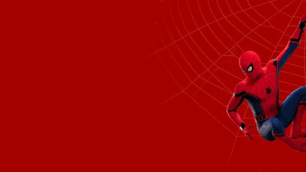 Spider-Man swinging dynamic cartoon wallpaper with vibrant red spider web background in HD