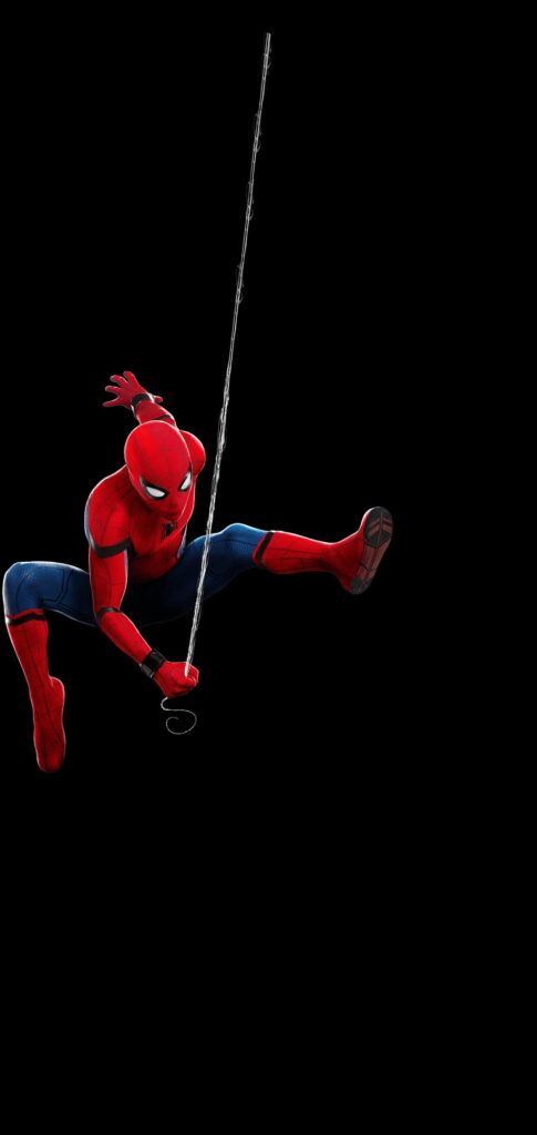Spider-Man swinging dynamically on vivid black AMOLED background HD phone wallpaper.