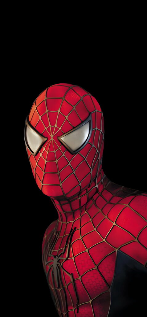 Close-up Spiderman 2 HD wallpaper with detailed red and blue suit on sleek black background