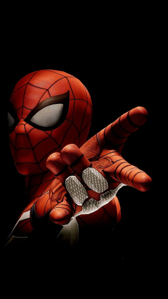 Spiderman in dynamic pose showing detailed Marvel suit on dark background HD phone wallpaper
