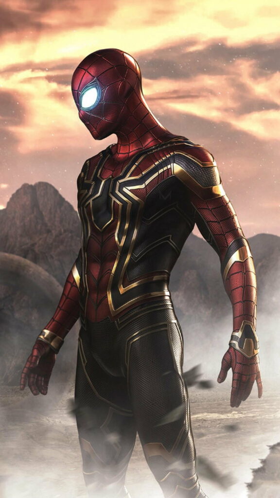 Spiderman in advanced suit poses heroically at sunset – HD mobile wallpaper for fans