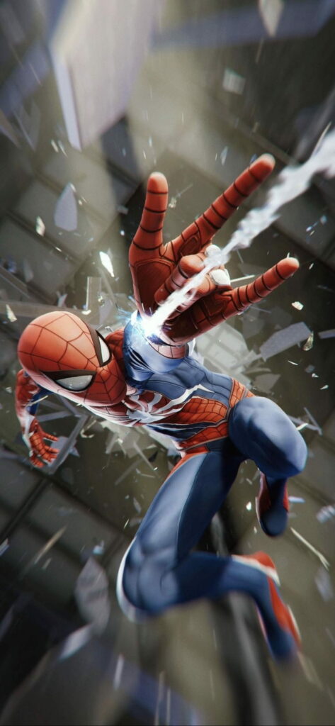 Spiderman PS4 HD phone wallpaper with Spiderman breaking glass, swinging into action background