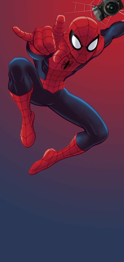Spiderman punching through screen HD wallpaper with vibrant red and blue superhero action effects
