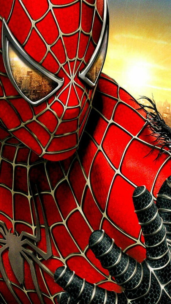 Spiderman red and black suit HD wallpaper for Android phone, detailed superhero background.