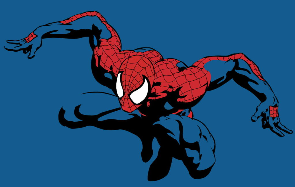 Spiderman vector illustration in classic action pose on bold blue HD wallpaper background